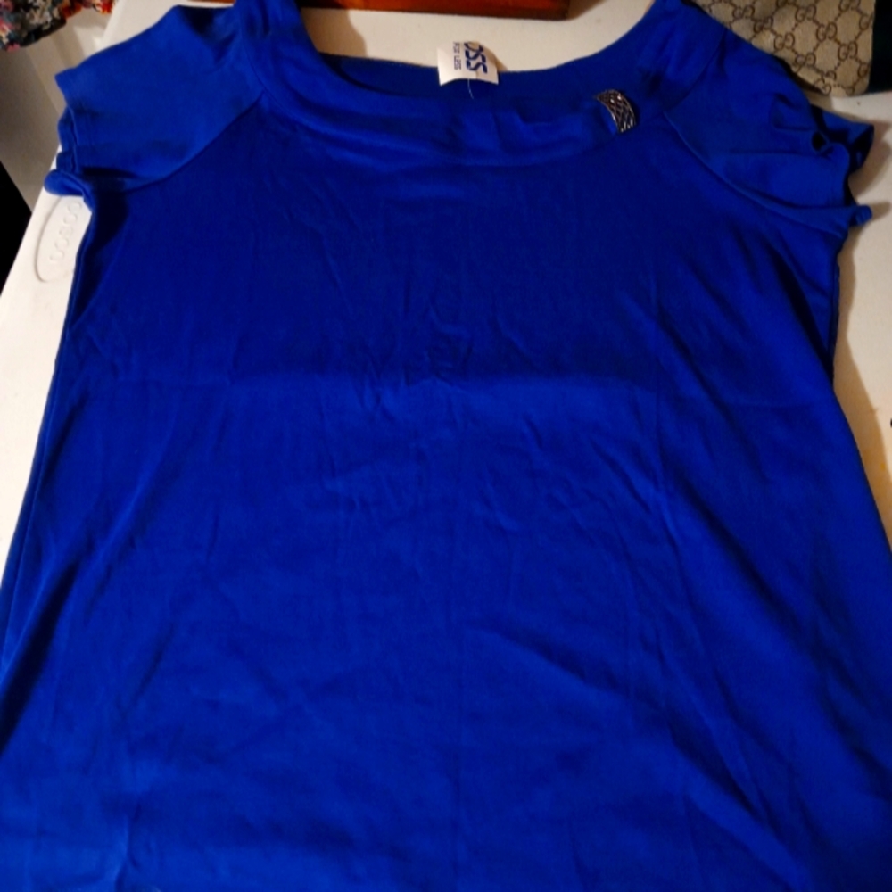 Short Sleeve Royal Blue Shirt with Silver Embellishment